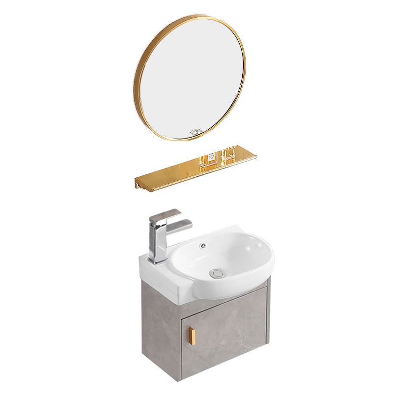 Rectangular Glam Sink Vanity Ceramic Single Wall Mount Vanity Set Vanity & Faucet & Round Mirror 17"L x 11"W x 15"H Left Clearhalo 'Bathroom Remodel & Bathroom Fixtures' 'Bathroom Vanities' 'bathroom_vanities' 'Home Improvement' 'home_improvement' 'home_improvement_bathroom_vanities' 7539159