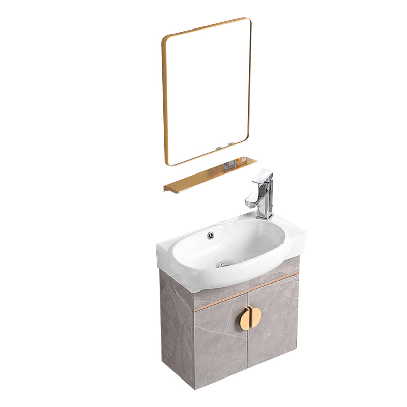 Rectangular Glam Sink Vanity Ceramic Single Wall Mount Vanity Set Vanity & Faucet & Square Mirror 20"L x 12"W x 20"H Right Clearhalo 'Bathroom Remodel & Bathroom Fixtures' 'Bathroom Vanities' 'bathroom_vanities' 'Home Improvement' 'home_improvement' 'home_improvement_bathroom_vanities' 7539160