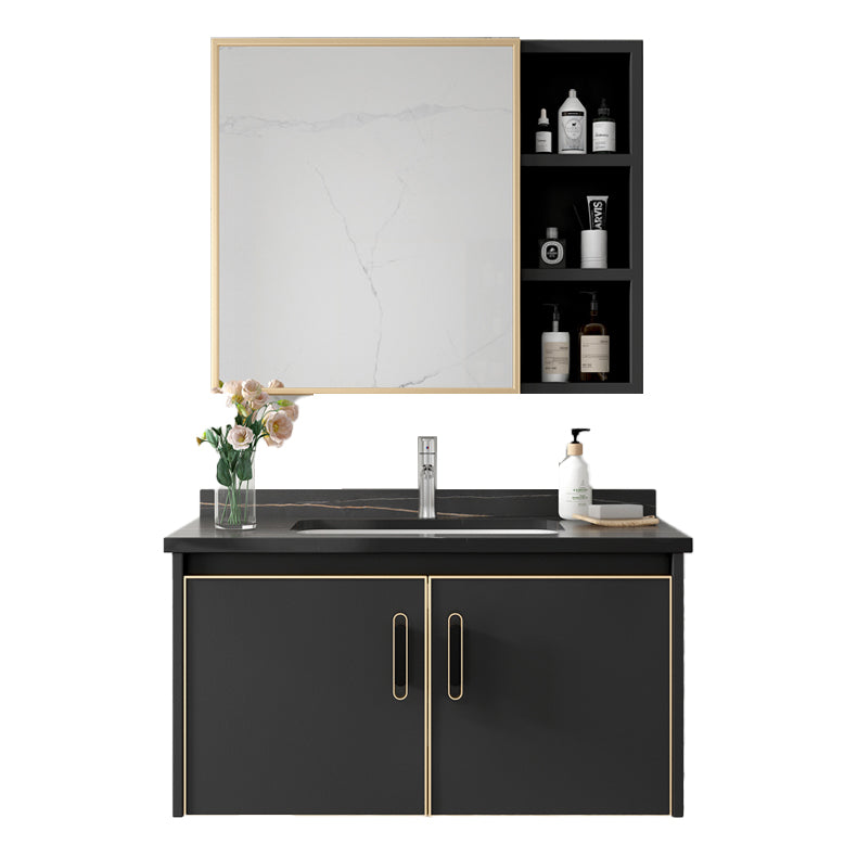 Glam Single Sink Vanity Metal Frame Rectangular Wall Mount Bath Vanity Clearhalo 'Bathroom Remodel & Bathroom Fixtures' 'Bathroom Vanities' 'bathroom_vanities' 'Home Improvement' 'home_improvement' 'home_improvement_bathroom_vanities' 7539192