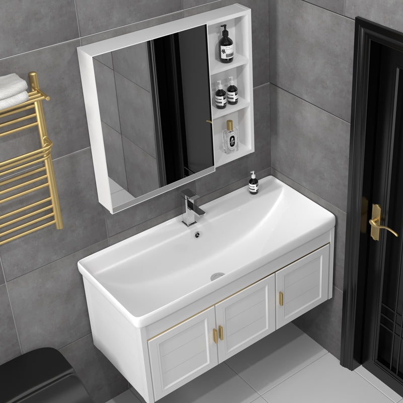 Rectangular Glam Bathroom Vanity Ceramic Top Single-Sink Wall Mount Vanity Set Clearhalo 'Bathroom Remodel & Bathroom Fixtures' 'Bathroom Vanities' 'bathroom_vanities' 'Home Improvement' 'home_improvement' 'home_improvement_bathroom_vanities' 7539224