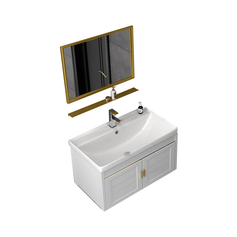 Rectangular Glam Bathroom Vanity Ceramic Top Single-Sink Wall Mount Vanity Set Vanity & Faucet & Mirrors White Clearhalo 'Bathroom Remodel & Bathroom Fixtures' 'Bathroom Vanities' 'bathroom_vanities' 'Home Improvement' 'home_improvement' 'home_improvement_bathroom_vanities' 7539226