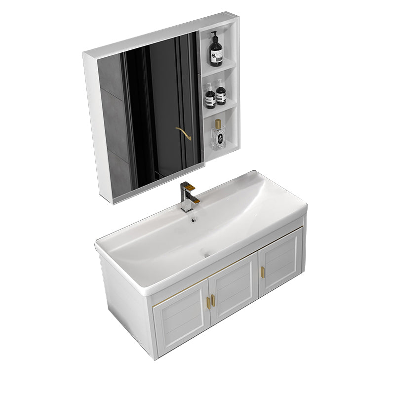 Rectangular Glam Bathroom Vanity Ceramic Top Single-Sink Wall Mount Vanity Set Vanity & Faucet & Mirror Cabinet White Clearhalo 'Bathroom Remodel & Bathroom Fixtures' 'Bathroom Vanities' 'bathroom_vanities' 'Home Improvement' 'home_improvement' 'home_improvement_bathroom_vanities' 7539235