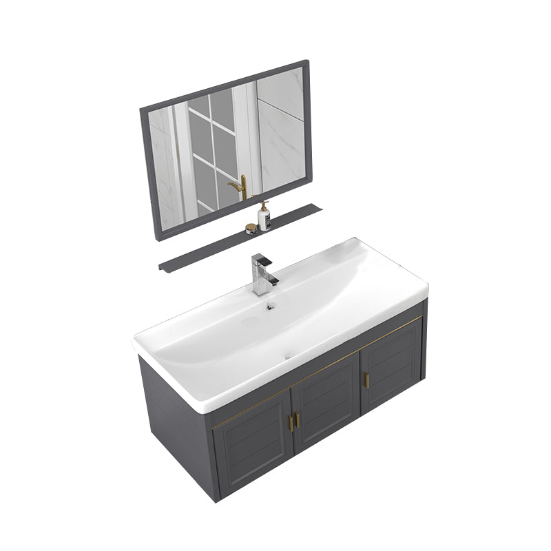 Rectangular Glam Bathroom Vanity Ceramic Top Single-Sink Wall Mount Vanity Set Vanity & Faucet & Mirrors Gray Clearhalo 'Bathroom Remodel & Bathroom Fixtures' 'Bathroom Vanities' 'bathroom_vanities' 'Home Improvement' 'home_improvement' 'home_improvement_bathroom_vanities' 7539240