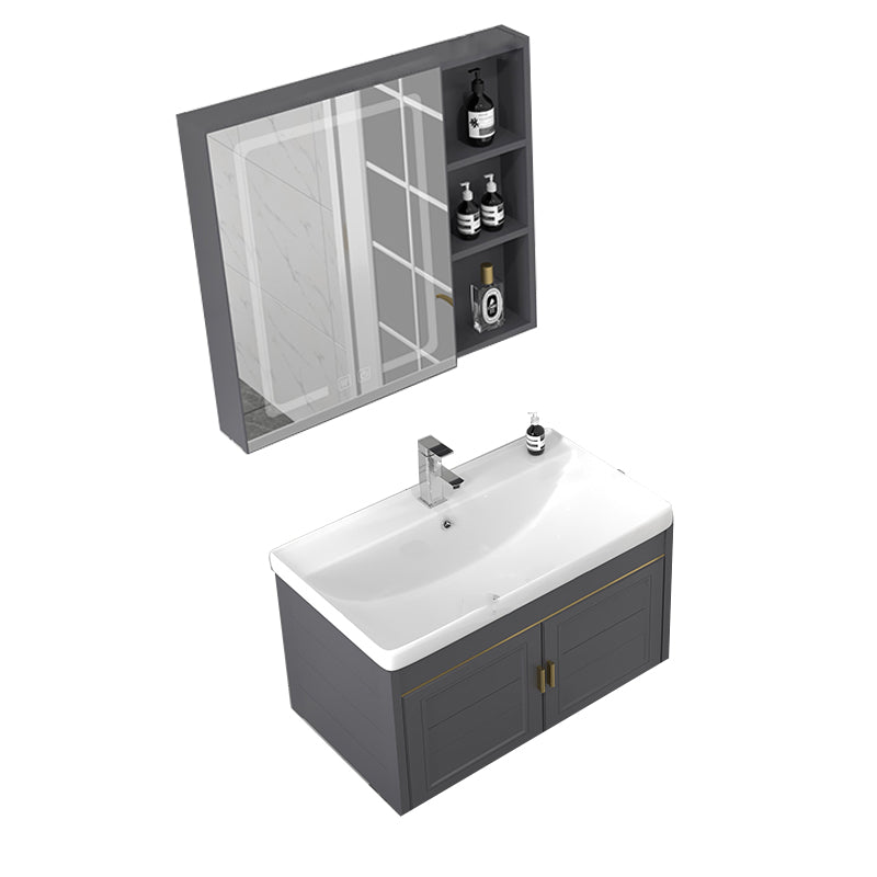 Rectangular Glam Bathroom Vanity Ceramic Top Single-Sink Wall Mount Vanity Set Vanity & Faucet & Mirror Cabinet Gray Clearhalo 'Bathroom Remodel & Bathroom Fixtures' 'Bathroom Vanities' 'bathroom_vanities' 'Home Improvement' 'home_improvement' 'home_improvement_bathroom_vanities' 7539242