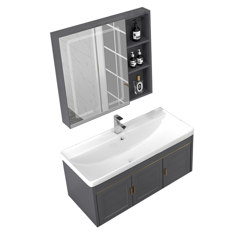 Rectangular Glam Bathroom Vanity Ceramic Top Single-Sink Wall Mount Vanity Set Vanity & Faucet & Mirror Cabinet Gray Clearhalo 'Bathroom Remodel & Bathroom Fixtures' 'Bathroom Vanities' 'bathroom_vanities' 'Home Improvement' 'home_improvement' 'home_improvement_bathroom_vanities' 7539243