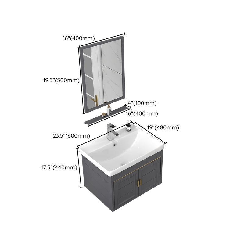 Rectangular Glam Bathroom Vanity Ceramic Top Single-Sink Wall Mount Vanity Set Clearhalo 'Bathroom Remodel & Bathroom Fixtures' 'Bathroom Vanities' 'bathroom_vanities' 'Home Improvement' 'home_improvement' 'home_improvement_bathroom_vanities' 7539245