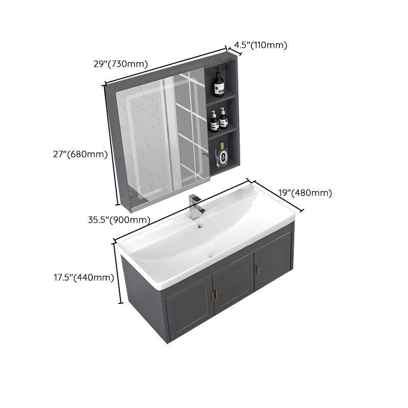 Rectangular Glam Bathroom Vanity Ceramic Top Single-Sink Wall Mount Vanity Set Clearhalo 'Bathroom Remodel & Bathroom Fixtures' 'Bathroom Vanities' 'bathroom_vanities' 'Home Improvement' 'home_improvement' 'home_improvement_bathroom_vanities' 7539261