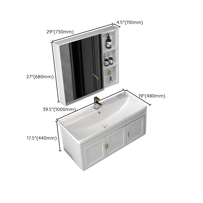 Rectangular Glam Bathroom Vanity Ceramic Top Single-Sink Wall Mount Vanity Set Clearhalo 'Bathroom Remodel & Bathroom Fixtures' 'Bathroom Vanities' 'bathroom_vanities' 'Home Improvement' 'home_improvement' 'home_improvement_bathroom_vanities' 7539262