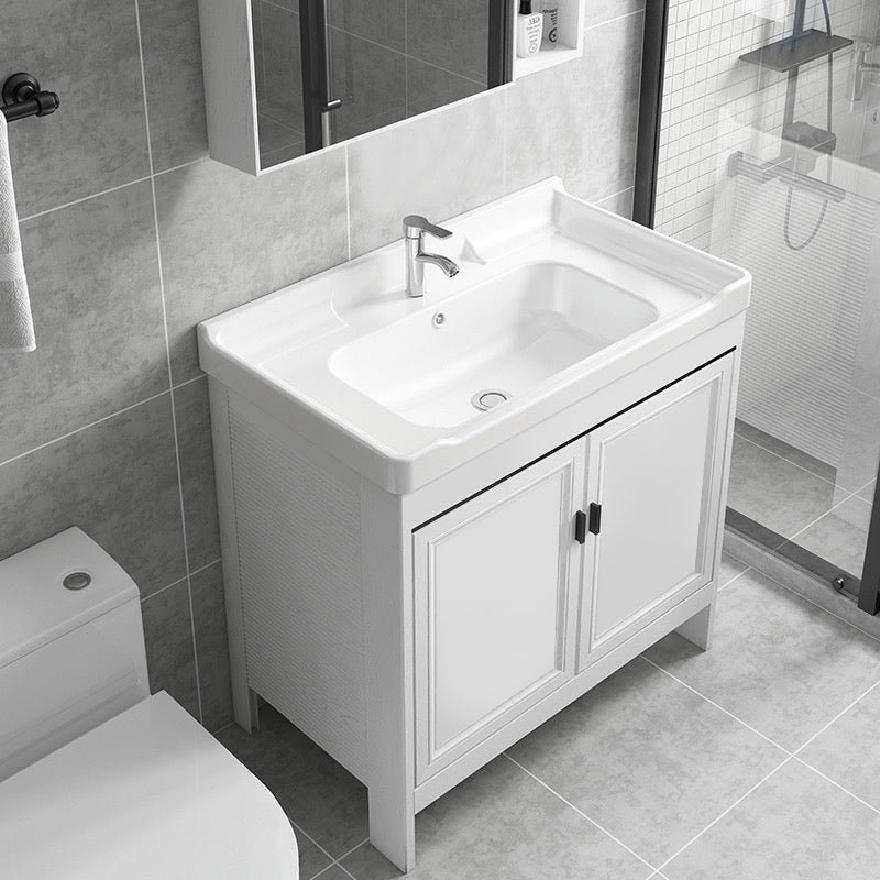 Freestanding Bathroom Vanity Modern White Ceramic Top Single Vanity Set Clearhalo 'Bathroom Remodel & Bathroom Fixtures' 'Bathroom Vanities' 'bathroom_vanities' 'Home Improvement' 'home_improvement' 'home_improvement_bathroom_vanities' 7539264