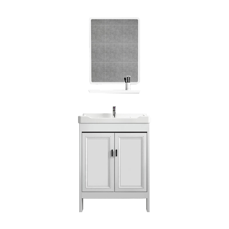 Freestanding Bathroom Vanity Modern White Ceramic Top Single Vanity Set Vanity & Faucet & Mirrors 24"L x 15.7"W x 31.9"H Clearhalo 'Bathroom Remodel & Bathroom Fixtures' 'Bathroom Vanities' 'bathroom_vanities' 'Home Improvement' 'home_improvement' 'home_improvement_bathroom_vanities' 7539265