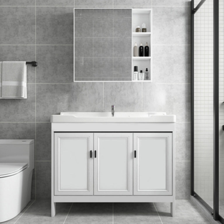 Freestanding Bathroom Vanity Modern White Ceramic Top Single Vanity Set Clearhalo 'Bathroom Remodel & Bathroom Fixtures' 'Bathroom Vanities' 'bathroom_vanities' 'Home Improvement' 'home_improvement' 'home_improvement_bathroom_vanities' 7539266
