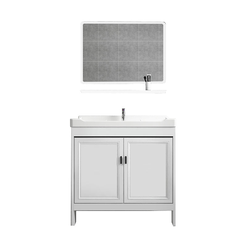 Freestanding Bathroom Vanity Modern White Ceramic Top Single Vanity Set Vanity & Faucet & Mirrors Clearhalo 'Bathroom Remodel & Bathroom Fixtures' 'Bathroom Vanities' 'bathroom_vanities' 'Home Improvement' 'home_improvement' 'home_improvement_bathroom_vanities' 7539267