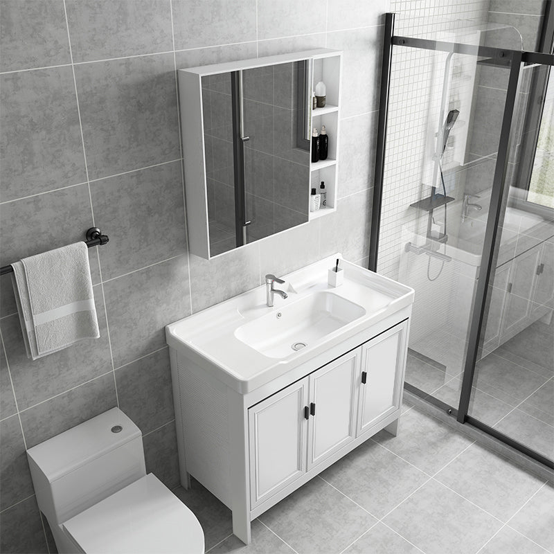 Freestanding Bathroom Vanity Modern White Ceramic Top Single Vanity Set Clearhalo 'Bathroom Remodel & Bathroom Fixtures' 'Bathroom Vanities' 'bathroom_vanities' 'Home Improvement' 'home_improvement' 'home_improvement_bathroom_vanities' 7539268