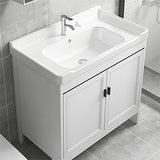 Freestanding Bathroom Vanity Modern White Ceramic Top Single Vanity Set Clearhalo 'Bathroom Remodel & Bathroom Fixtures' 'Bathroom Vanities' 'bathroom_vanities' 'Home Improvement' 'home_improvement' 'home_improvement_bathroom_vanities' 7539270