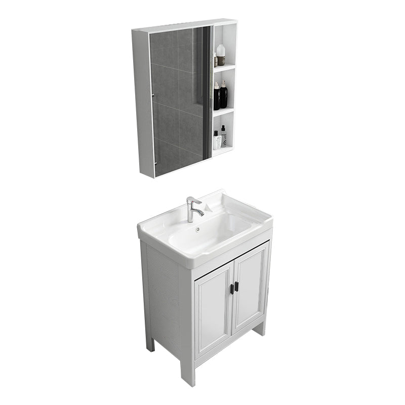 Freestanding Bathroom Vanity Modern White Ceramic Top Single Vanity Set Vanity & Faucet & Mirror Cabinet 24"L x 15.7"W x 31.9"H Clearhalo 'Bathroom Remodel & Bathroom Fixtures' 'Bathroom Vanities' 'bathroom_vanities' 'Home Improvement' 'home_improvement' 'home_improvement_bathroom_vanities' 7539271