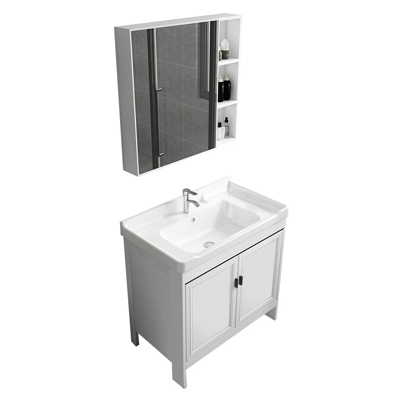 Freestanding Bathroom Vanity Modern White Ceramic Top Single Vanity Set Vanity & Faucet & Mirror Cabinet Clearhalo 'Bathroom Remodel & Bathroom Fixtures' 'Bathroom Vanities' 'bathroom_vanities' 'Home Improvement' 'home_improvement' 'home_improvement_bathroom_vanities' 7539272