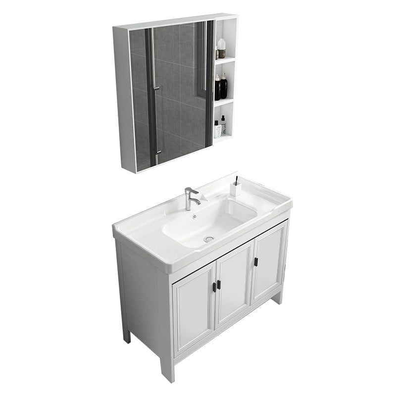 Freestanding Bathroom Vanity Modern White Ceramic Top Single Vanity Set Vanity & Faucet & Mirror Cabinet Clearhalo 'Bathroom Remodel & Bathroom Fixtures' 'Bathroom Vanities' 'bathroom_vanities' 'Home Improvement' 'home_improvement' 'home_improvement_bathroom_vanities' 7539275