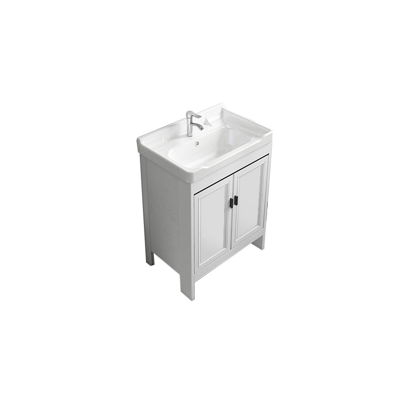 Freestanding Bathroom Vanity Modern White Ceramic Top Single Vanity Set Vanity & Faucet 24"L x 15.7"W x 31.9"H Clearhalo 'Bathroom Remodel & Bathroom Fixtures' 'Bathroom Vanities' 'bathroom_vanities' 'Home Improvement' 'home_improvement' 'home_improvement_bathroom_vanities' 7539277