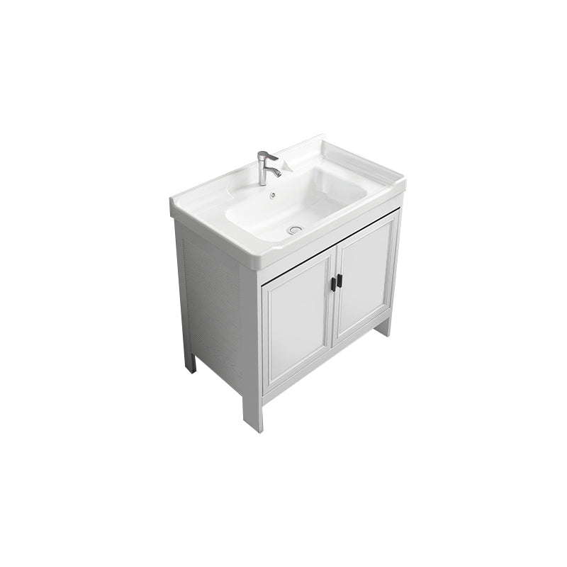 Freestanding Bathroom Vanity Modern White Ceramic Top Single Vanity Set Vanity & Faucet Clearhalo 'Bathroom Remodel & Bathroom Fixtures' 'Bathroom Vanities' 'bathroom_vanities' 'Home Improvement' 'home_improvement' 'home_improvement_bathroom_vanities' 7539278