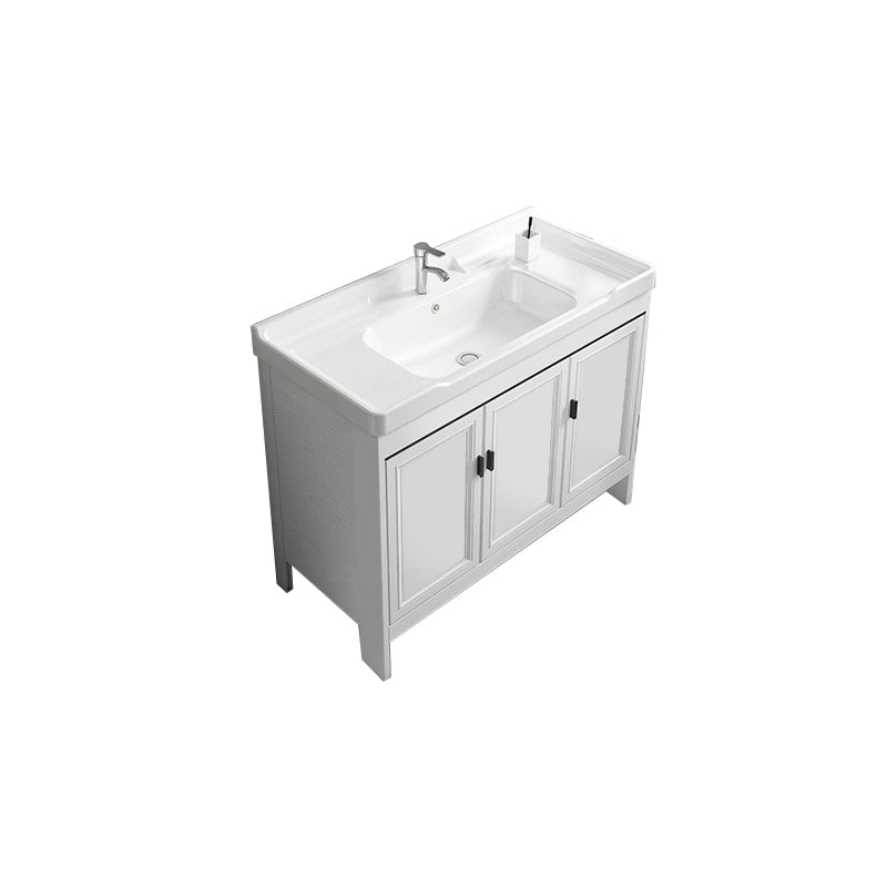 Freestanding Bathroom Vanity Modern White Ceramic Top Single Vanity Set Vanity & Faucet Clearhalo 'Bathroom Remodel & Bathroom Fixtures' 'Bathroom Vanities' 'bathroom_vanities' 'Home Improvement' 'home_improvement' 'home_improvement_bathroom_vanities' 7539280