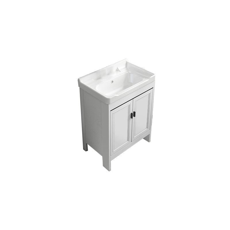 Freestanding Bathroom Vanity Modern White Ceramic Top Single Vanity Set Bathroom Vanity 24"L x 15.7"W x 31.9"H Clearhalo 'Bathroom Remodel & Bathroom Fixtures' 'Bathroom Vanities' 'bathroom_vanities' 'Home Improvement' 'home_improvement' 'home_improvement_bathroom_vanities' 7539283