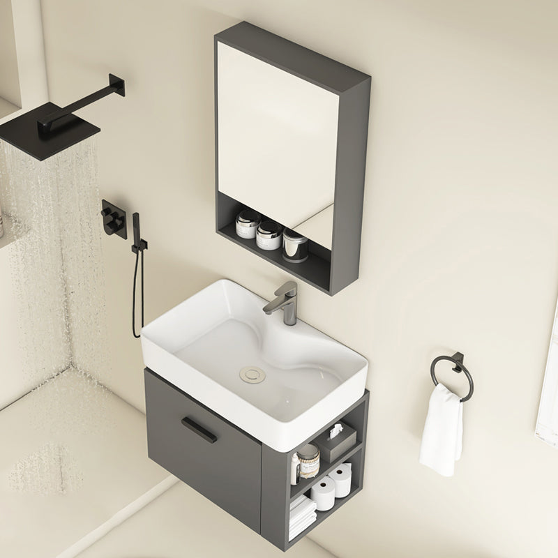 Single Sink Bathroom Vanity Modern White Ceramic Rectangular Vanity Set Clearhalo 'Bathroom Remodel & Bathroom Fixtures' 'Bathroom Vanities' 'bathroom_vanities' 'Home Improvement' 'home_improvement' 'home_improvement_bathroom_vanities' 7539307