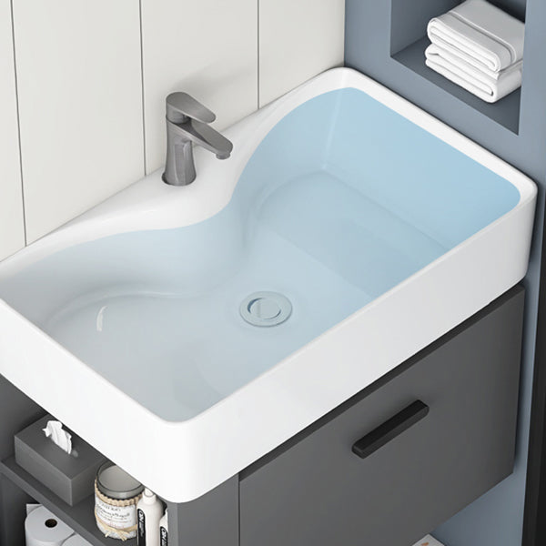 Single Sink Bathroom Vanity Modern White Ceramic Rectangular Vanity Set Clearhalo 'Bathroom Remodel & Bathroom Fixtures' 'Bathroom Vanities' 'bathroom_vanities' 'Home Improvement' 'home_improvement' 'home_improvement_bathroom_vanities' 7539317