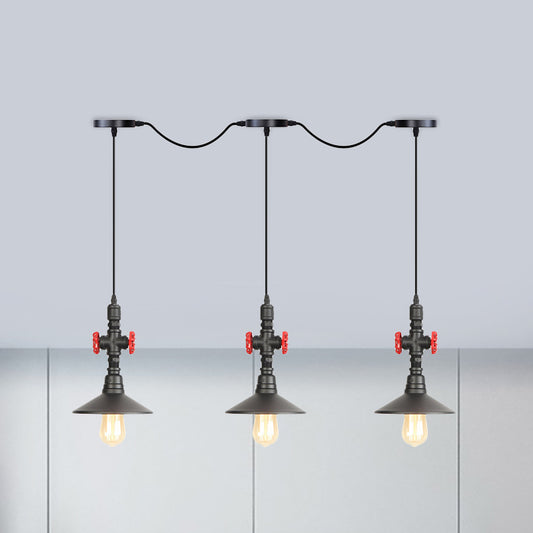 Saucer Iron Tandem Hanging Lighting Industrial 3/5/7-Bulb Restaurant Multi Pendant Lamp in Black 3 Black Clearhalo 'Art Deco Pendants' 'Black' 'Cast Iron' 'Ceiling Lights' 'Ceramic' 'Crystal' 'Industrial Pendants' 'Industrial' 'Metal' 'Middle Century Pendants' 'Pendant Lights' 'Pendants' 'Rustic Pendants' 'Tiffany' Lighting' 753935