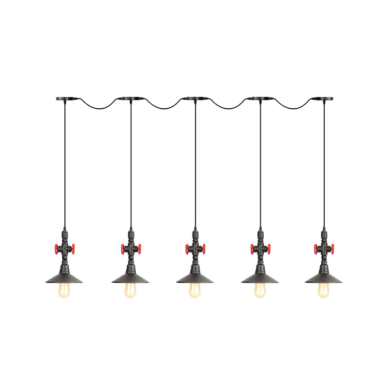 Saucer Iron Tandem Hanging Lighting Industrial 3/5/7-Bulb Restaurant Multi Pendant Lamp in Black Clearhalo 'Art Deco Pendants' 'Black' 'Cast Iron' 'Ceiling Lights' 'Ceramic' 'Crystal' 'Industrial Pendants' 'Industrial' 'Metal' 'Middle Century Pendants' 'Pendant Lights' 'Pendants' 'Rustic Pendants' 'Tiffany' Lighting' 753941