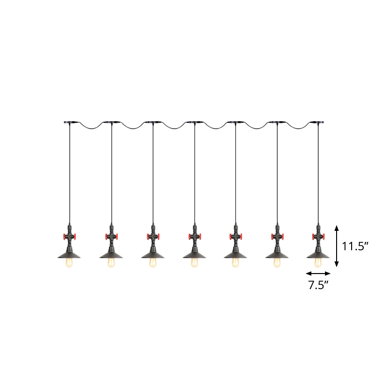 Saucer Iron Tandem Hanging Lighting Industrial 3/5/7-Bulb Restaurant Multi Pendant Lamp in Black Clearhalo 'Art Deco Pendants' 'Black' 'Cast Iron' 'Ceiling Lights' 'Ceramic' 'Crystal' 'Industrial Pendants' 'Industrial' 'Metal' 'Middle Century Pendants' 'Pendant Lights' 'Pendants' 'Rustic Pendants' 'Tiffany' Lighting' 753948