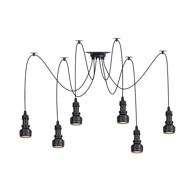 2/3/6-Light Water Pipe Multi Light Chandelier Farmhouse Black Iron Swag LED Suspension Pendant Clearhalo 'Art Deco Pendants' 'Black' 'Cast Iron' 'Ceiling Lights' 'Ceramic' 'Crystal' 'Industrial Pendants' 'Industrial' 'Metal' 'Middle Century Pendants' 'Pendant Lights' 'Pendants' 'Rustic Pendants' 'Tiffany' Lighting' 753998