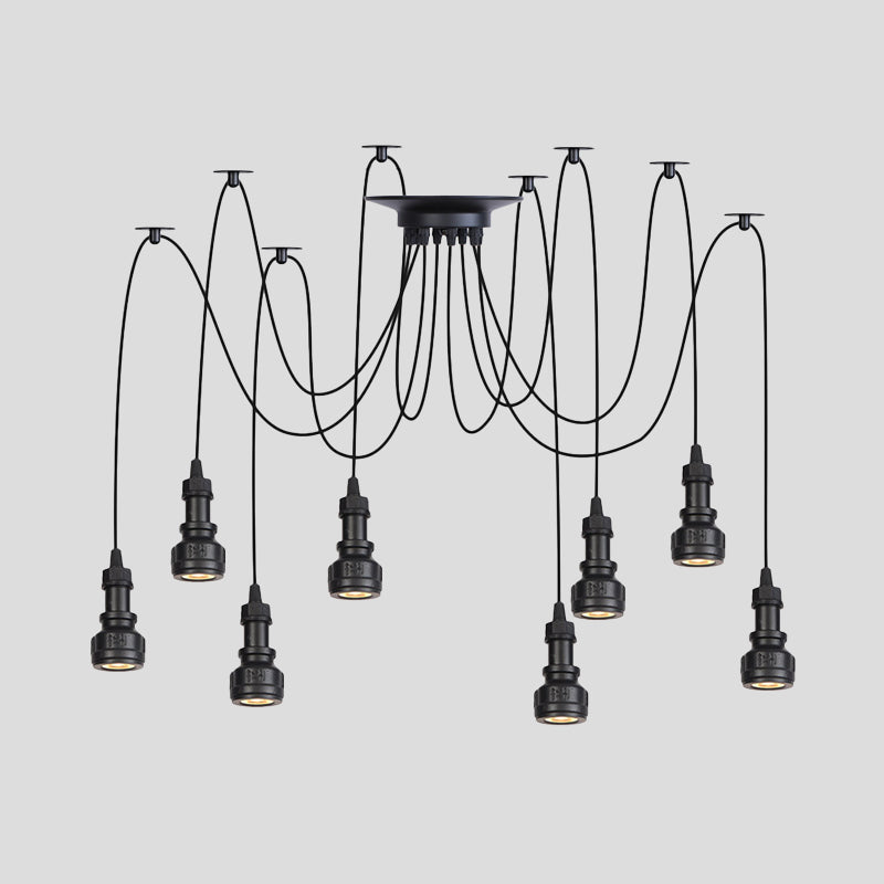 2/3/6-Light Water Pipe Multi Light Chandelier Farmhouse Black Iron Swag LED Suspension Pendant Clearhalo 'Art Deco Pendants' 'Black' 'Cast Iron' 'Ceiling Lights' 'Ceramic' 'Crystal' 'Industrial Pendants' 'Industrial' 'Metal' 'Middle Century Pendants' 'Pendant Lights' 'Pendants' 'Rustic Pendants' 'Tiffany' Lighting' 754004