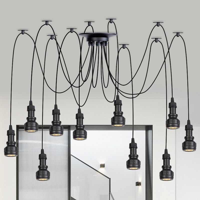 2/3/6-Light Water Pipe Multi Light Chandelier Farmhouse Black Iron Swag LED Suspension Pendant 10 Black Clearhalo 'Art Deco Pendants' 'Black' 'Cast Iron' 'Ceiling Lights' 'Ceramic' 'Crystal' 'Industrial Pendants' 'Industrial' 'Metal' 'Middle Century Pendants' 'Pendant Lights' 'Pendants' 'Rustic Pendants' 'Tiffany' Lighting' 754006