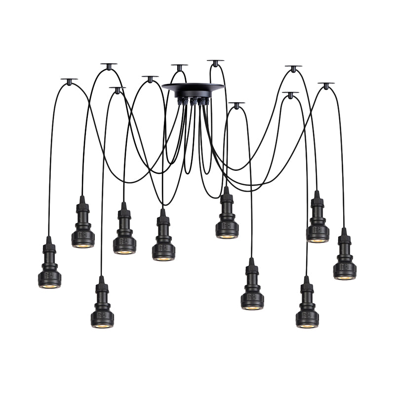 2/3/6-Light Water Pipe Multi Light Chandelier Farmhouse Black Iron Swag LED Suspension Pendant Clearhalo 'Art Deco Pendants' 'Black' 'Cast Iron' 'Ceiling Lights' 'Ceramic' 'Crystal' 'Industrial Pendants' 'Industrial' 'Metal' 'Middle Century Pendants' 'Pendant Lights' 'Pendants' 'Rustic Pendants' 'Tiffany' Lighting' 754008