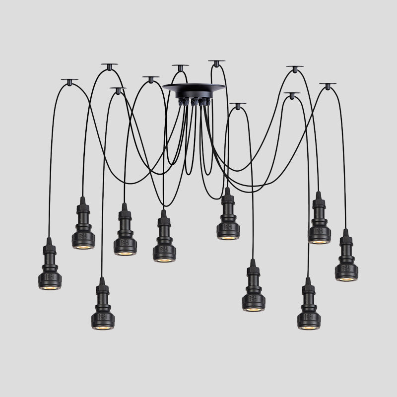 2/3/6-Light Water Pipe Multi Light Chandelier Farmhouse Black Iron Swag LED Suspension Pendant Clearhalo 'Art Deco Pendants' 'Black' 'Cast Iron' 'Ceiling Lights' 'Ceramic' 'Crystal' 'Industrial Pendants' 'Industrial' 'Metal' 'Middle Century Pendants' 'Pendant Lights' 'Pendants' 'Rustic Pendants' 'Tiffany' Lighting' 754009