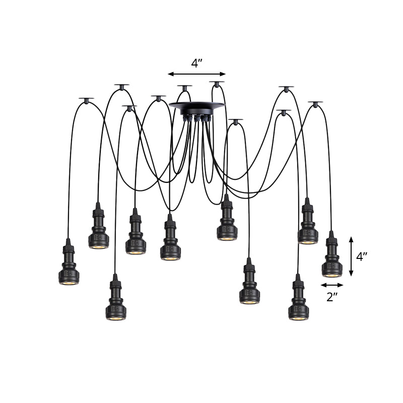 2/3/6-Light Water Pipe Multi Light Chandelier Farmhouse Black Iron Swag LED Suspension Pendant Clearhalo 'Art Deco Pendants' 'Black' 'Cast Iron' 'Ceiling Lights' 'Ceramic' 'Crystal' 'Industrial Pendants' 'Industrial' 'Metal' 'Middle Century Pendants' 'Pendant Lights' 'Pendants' 'Rustic Pendants' 'Tiffany' Lighting' 754010