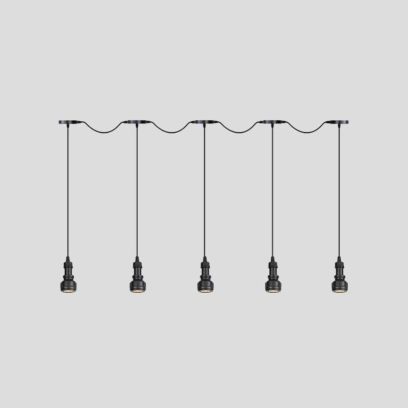 Water Pipe Iron Multi Ceiling Light Rustic 3/5/7 Heads Coffee Shop LED Tandem Pendulum Lamp in Black Clearhalo 'Art Deco Pendants' 'Black' 'Cast Iron' 'Ceiling Lights' 'Ceramic' 'Crystal' 'Industrial Pendants' 'Industrial' 'Metal' 'Middle Century Pendants' 'Pendant Lights' 'Pendants' 'Rustic Pendants' 'Tiffany' Lighting' 754018