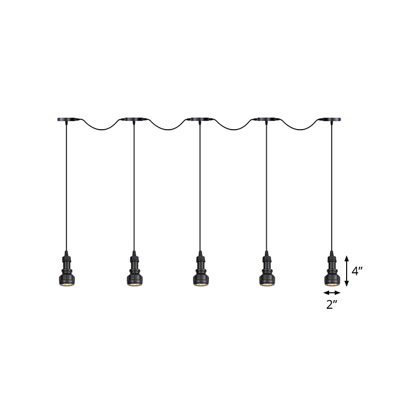 Water Pipe Iron Multi Ceiling Light Rustic 3/5/7 Heads Coffee Shop LED Tandem Pendulum Lamp in Black Clearhalo 'Art Deco Pendants' 'Black' 'Cast Iron' 'Ceiling Lights' 'Ceramic' 'Crystal' 'Industrial Pendants' 'Industrial' 'Metal' 'Middle Century Pendants' 'Pendant Lights' 'Pendants' 'Rustic Pendants' 'Tiffany' Lighting' 754019