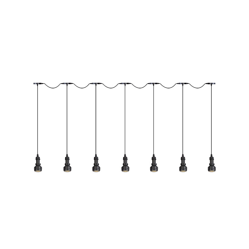 Water Pipe Iron Multi Ceiling Light Rustic 3/5/7 Heads Coffee Shop LED Tandem Pendulum Lamp in Black Clearhalo 'Art Deco Pendants' 'Black' 'Cast Iron' 'Ceiling Lights' 'Ceramic' 'Crystal' 'Industrial Pendants' 'Industrial' 'Metal' 'Middle Century Pendants' 'Pendant Lights' 'Pendants' 'Rustic Pendants' 'Tiffany' Lighting' 754022