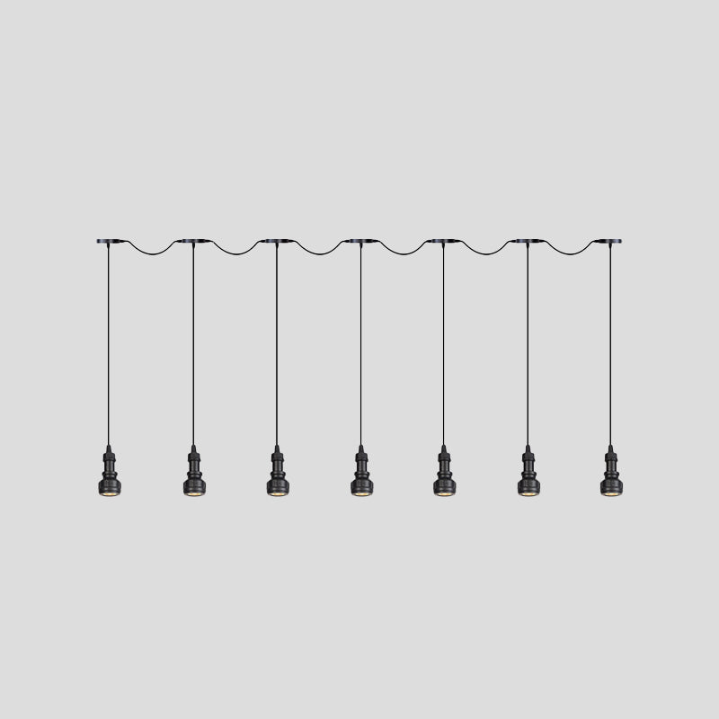 Water Pipe Iron Multi Ceiling Light Rustic 3/5/7 Heads Coffee Shop LED Tandem Pendulum Lamp in Black Clearhalo 'Art Deco Pendants' 'Black' 'Cast Iron' 'Ceiling Lights' 'Ceramic' 'Crystal' 'Industrial Pendants' 'Industrial' 'Metal' 'Middle Century Pendants' 'Pendant Lights' 'Pendants' 'Rustic Pendants' 'Tiffany' Lighting' 754023