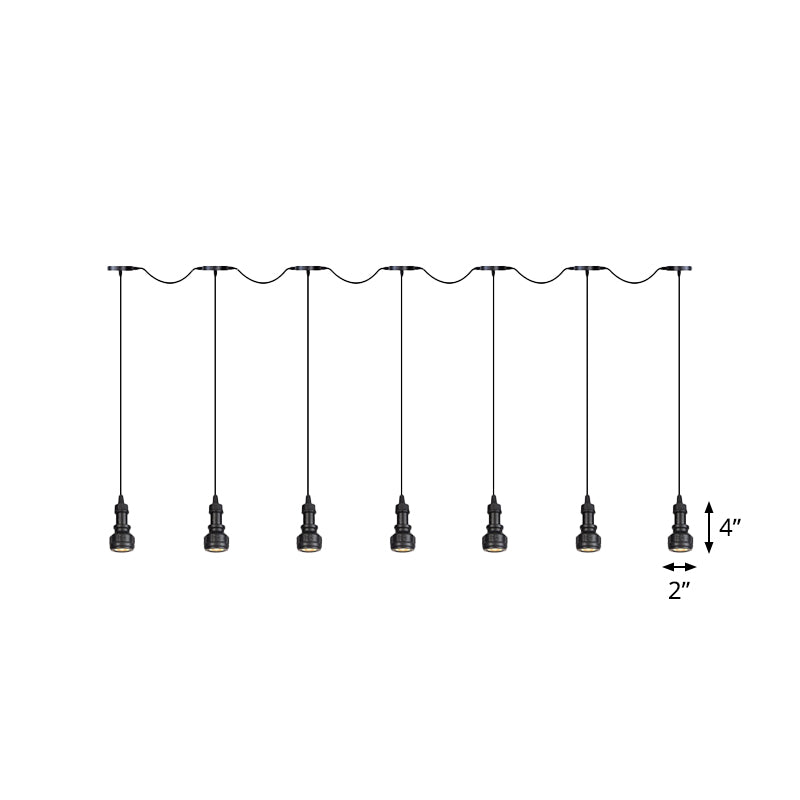 Water Pipe Iron Multi Ceiling Light Rustic 3/5/7 Heads Coffee Shop LED Tandem Pendulum Lamp in Black Clearhalo 'Art Deco Pendants' 'Black' 'Cast Iron' 'Ceiling Lights' 'Ceramic' 'Crystal' 'Industrial Pendants' 'Industrial' 'Metal' 'Middle Century Pendants' 'Pendant Lights' 'Pendants' 'Rustic Pendants' 'Tiffany' Lighting' 754024