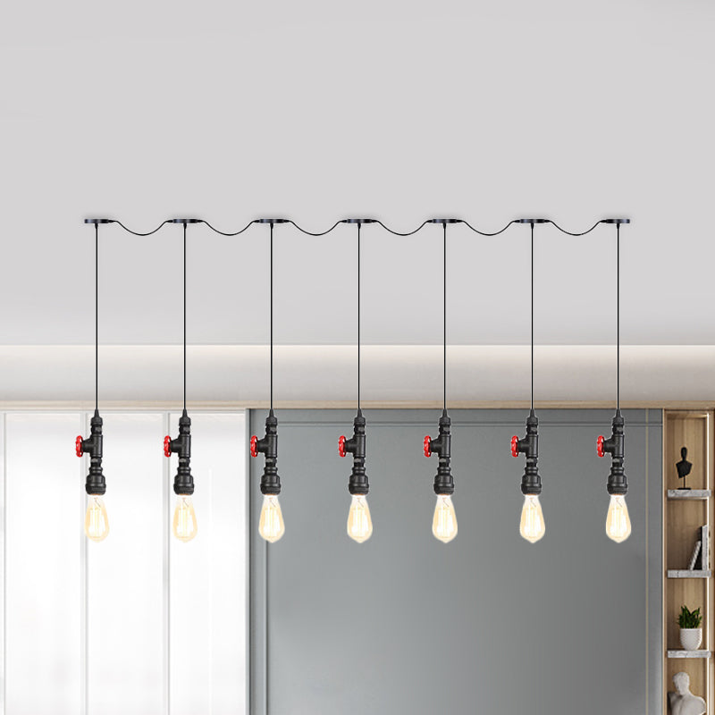 Black Finish 5/7 Bulbs Multi Pendant Light Industrial Iron Bare Bulb Tandem Hanging Lamp Clearhalo 'Art Deco Pendants' 'Black' 'Cast Iron' 'Ceiling Lights' 'Ceramic' 'Crystal' 'Industrial Pendants' 'Industrial' 'Metal' 'Middle Century Pendants' 'Pendant Lights' 'Pendants' 'Rustic Pendants' 'Tiffany' Lighting' 754039