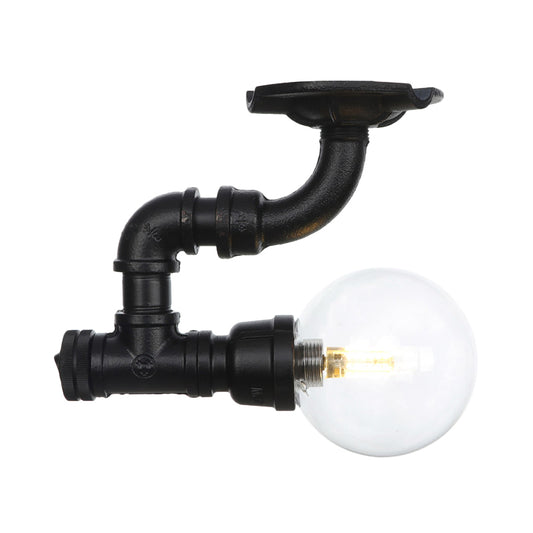 Clear Glass Ball Semi Flushmount Vintage 1 Head Hallway LED Ceiling Flush Mount in Black Clearhalo 'Ceiling Lights' 'Close To Ceiling Lights' 'Close to ceiling' 'Glass shade' 'Glass' 'Semi-flushmount' Lighting' 754049