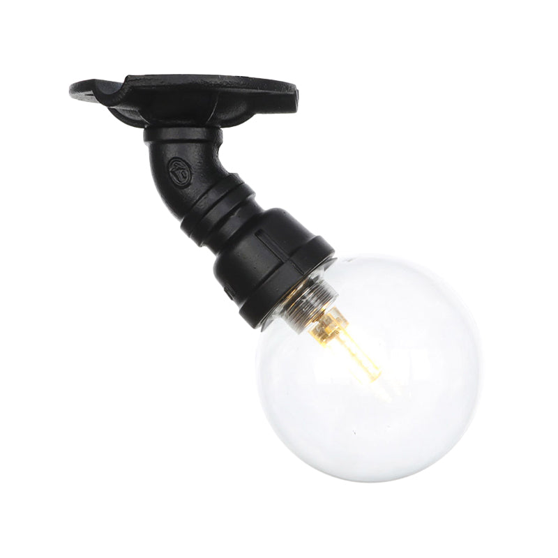 Orb Clear Glass Semi Flush Lighting Industrial 1 Bulb Restaurant Ceiling Mounted Fixture in Black Clearhalo 'Ceiling Lights' 'Close To Ceiling Lights' 'Close to ceiling' 'Glass shade' 'Glass' 'Semi-flushmount' Lighting' 754063