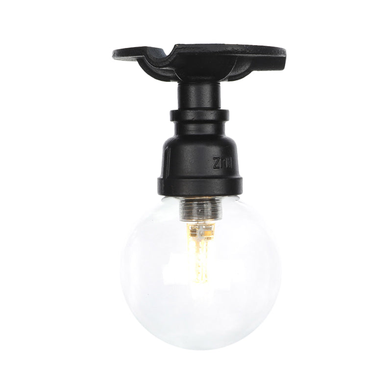 Orb Clear Glass Semi Flush Lighting Industrial 1 Bulb Restaurant Ceiling Mounted Fixture in Black Clearhalo 'Ceiling Lights' 'Close To Ceiling Lights' 'Close to ceiling' 'Glass shade' 'Glass' 'Semi-flushmount' Lighting' 754068