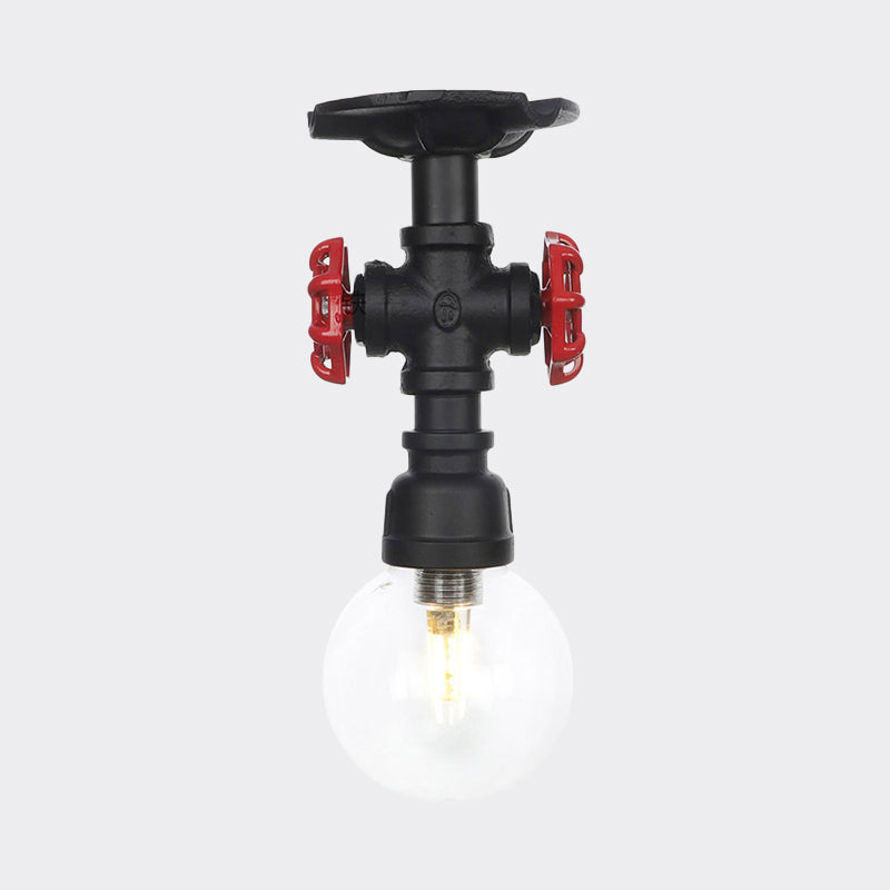 Orb Clear Glass Semi Flush Lighting Industrial 1 Bulb Restaurant Ceiling Mounted Fixture in Black Clearhalo 'Ceiling Lights' 'Close To Ceiling Lights' 'Close to ceiling' 'Glass shade' 'Glass' 'Semi-flushmount' Lighting' 754074