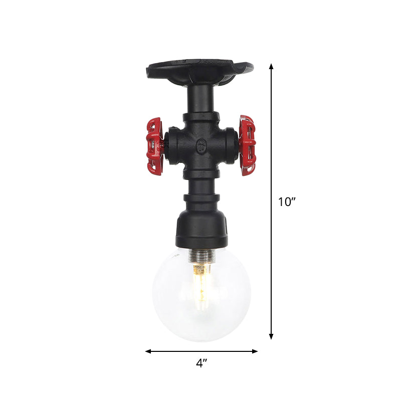 Orb Clear Glass Semi Flush Lighting Industrial 1 Bulb Restaurant Ceiling Mounted Fixture in Black Clearhalo 'Ceiling Lights' 'Close To Ceiling Lights' 'Close to ceiling' 'Glass shade' 'Glass' 'Semi-flushmount' Lighting' 754075