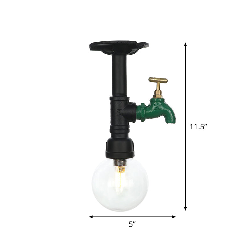 Orb Clear Glass Semi Flush Lighting Industrial 1 Bulb Restaurant Ceiling Mounted Fixture in Black Clearhalo 'Ceiling Lights' 'Close To Ceiling Lights' 'Close to ceiling' 'Glass shade' 'Glass' 'Semi-flushmount' Lighting' 754080