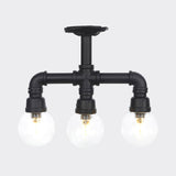 Industrial-Style Orb Semi Flush Light 3/4 Lights Clear Glass LED Flushmount Lamp in Black Clearhalo 'Ceiling Lights' 'Close To Ceiling Lights' 'Close to ceiling' 'Glass shade' 'Glass' 'Semi-flushmount' Lighting' 754126