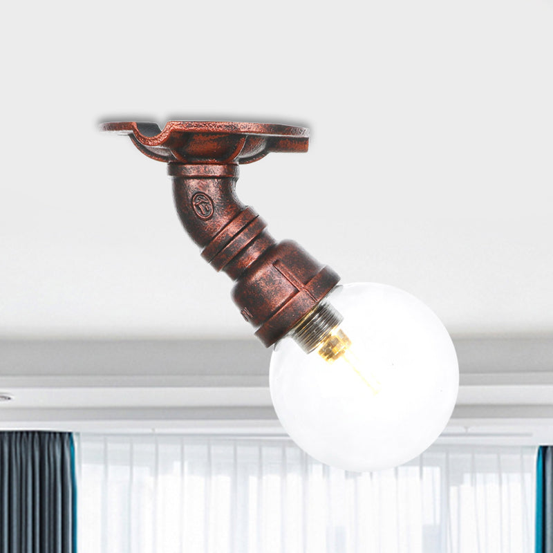 1 Bulb Semi Flush Ceiling Light Industrial Globe Clear Glass LED Flush Mount Lamp in Copper Copper A Clearhalo 'Ceiling Lights' 'Close To Ceiling Lights' 'Close to ceiling' 'Glass shade' 'Glass' 'Semi-flushmount' Lighting' 754176